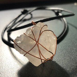 Copper-wire Wrapped Quartz Necklace